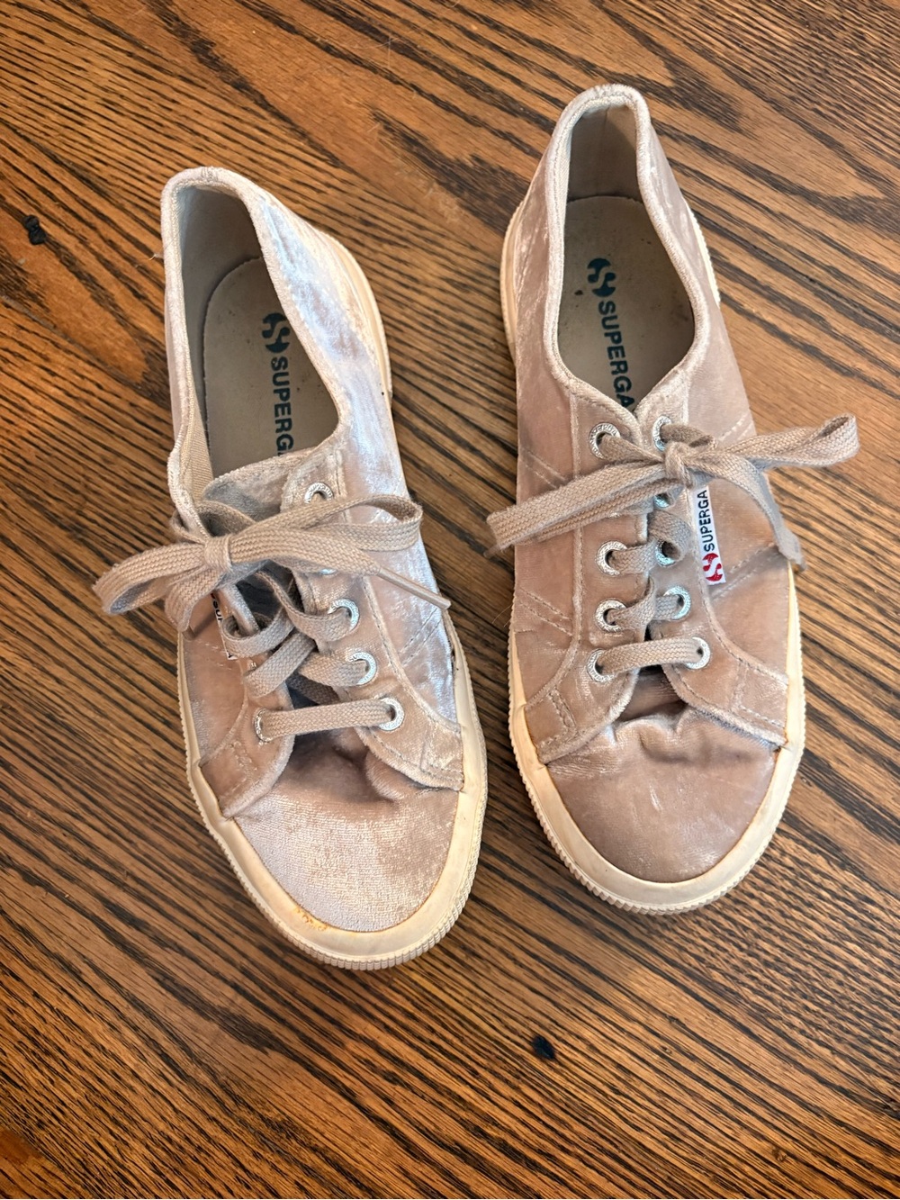 Superga Pink Velvet Low-Top Sneakers with Cream Soles